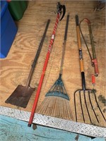 Drain Snake and Tools, Shovel, Tree Saw, Hay