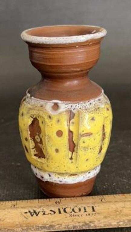 VINTAGE BROWN & YELLOW LAVA GLAZE MINI VASE-ITALY