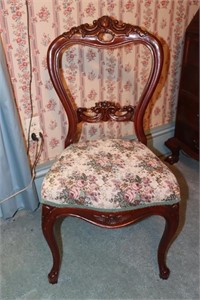Victorian hand carved side chair with intricate