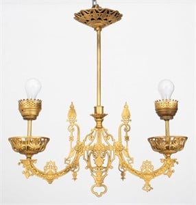 Gothic Revival Two-Arm Gilt Metal Chandelier