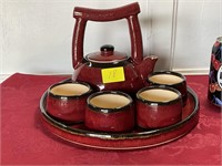 Pier One Ceramic  Oriental tea set with tray