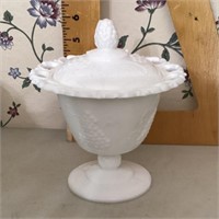 Milk glass covered candy dish