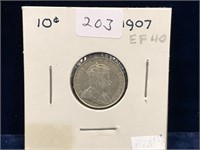 1907 Can Silver Ten Cent Piece  EF40