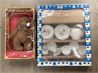 Gund Plush Bear with Child's Tea Service