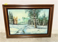 31x44 Large Vintage Signed Winter Scenery Painting