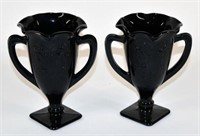 Pair Of Black Amethyst Loving Cup Vases