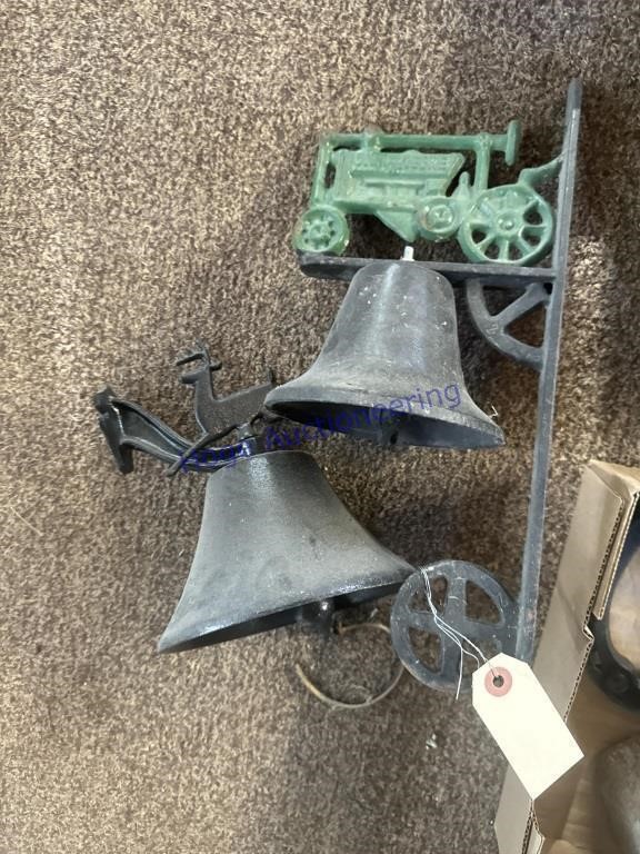 PAIR OF BELLS, ONE CAST IRON, OTHER IS TIN,