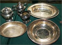 Silverplate Oval Bowl, Sugar & Creamer
