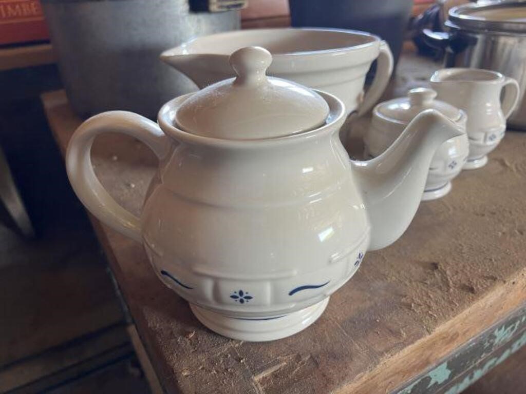 LongaBerger pottery items, teapot, mixing bowl,