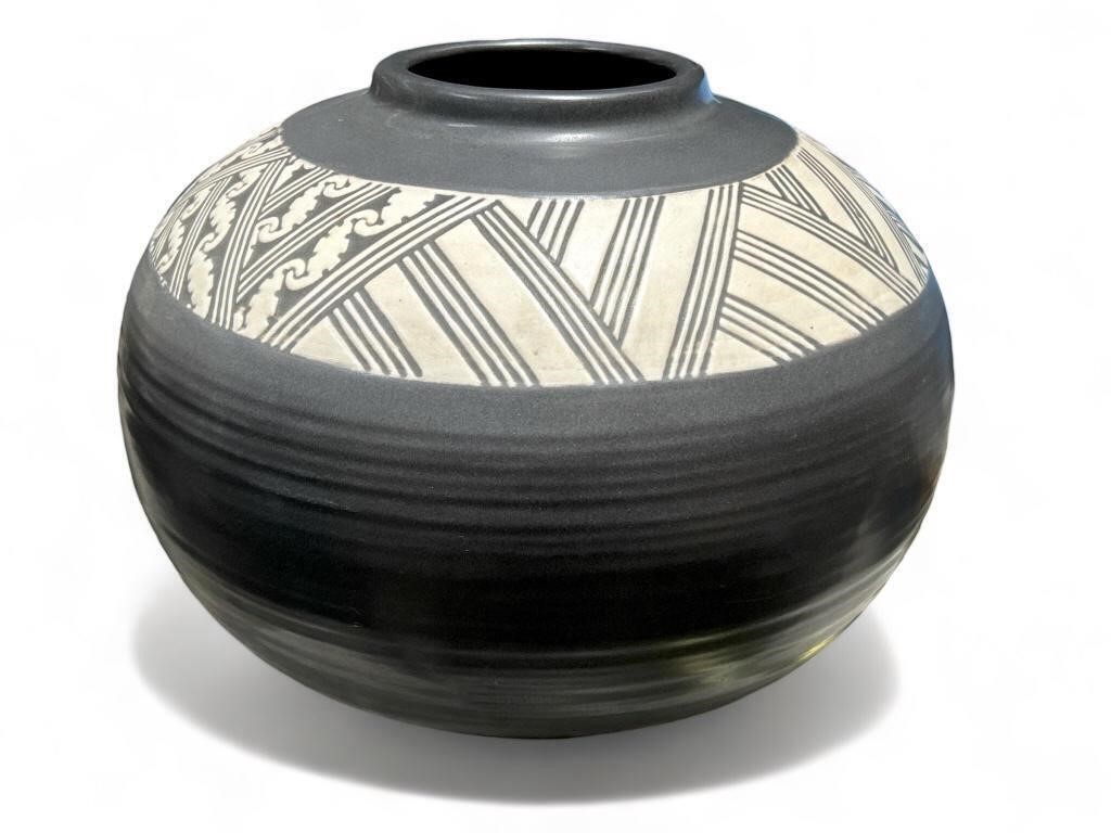 Vintage Treasure Craft matte black pottery vessel