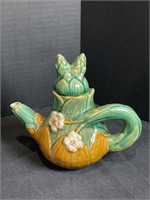 Vintage Majolica  Pottery Floral Small Teapot