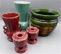 Jardiniere, Vase, Candlesticks McCoy Deco Pottery