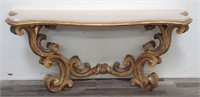 Carved gilt wood console table w/limestone top