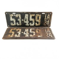 Iowa 1924 License Plate Set