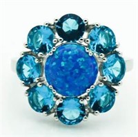 Quality 4.50 ct Blue Opal & Topaz Designer Ring