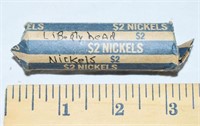 COINS - TWO DOLLAR ROLL LIBERTY HEAD NICKELS