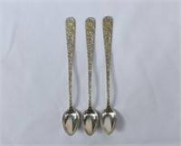3 1828 Kirk REPOUSSE Sterling Silver Ice Tea Spoon