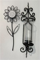 Black Metal & Glass Wall Sconce, Flower Wall Art