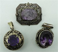 (3) VINTAGE PURPLE AMETHYST STERLING PIECES