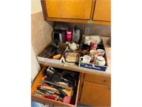 Assorted Kitchen Flatware, Toaster & Mugs