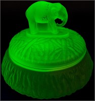 1930s Art Deco Green Vaseline Glass Powder Jar