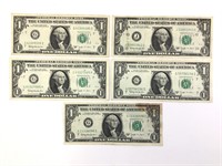 5 US Currency 1963 $1 Barr Notes