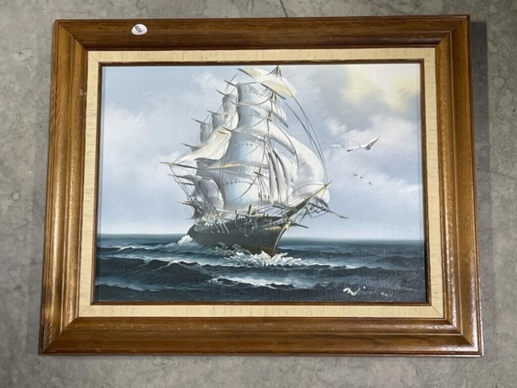 Framed Ship Painting, See Photos For Artist