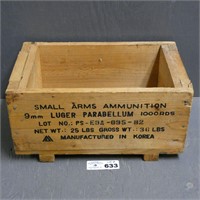 Small Arms Ammo Wooden Box Crate - 9 mm Luger