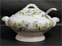 Floral Covered Soup Tureen and Ladle