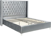 Velvet Upholstered Bed with Deep Button Tufting