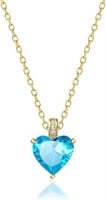 18k Gold-pl. Heart Cut 2.00ct Aquamarine Necklace