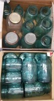 2 boxes of Vintage Blue/Green jars