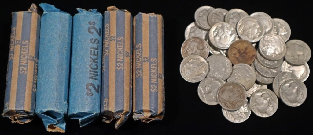 (33) MIXED DATES & (5 HAND ROLLED) BUFFALO NICKELS