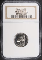 1942 T-1 JEFFERSON NICKEL NGC PF-66