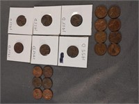 1951 (6) and 1955 D (14) wheat pennies