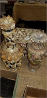 SHELL ART VASES AND BOX
