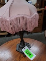 METAL BASE LAMP WITH FRILLY SHADE