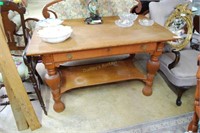 Oak Single Draw Library Table With Under Shelf