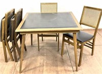 Mcm Folding Card Table & 4 Cane Back Chairs