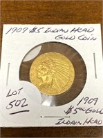 1909 $5.00 INDIAN HEAD GOLD COIN (NICE)