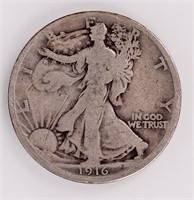 Coin 1916-P Walking Liberty Half Dollar In VG