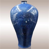 Large Chinese Monochrome Blue Meiping Vase