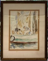 Signed Mccarthy '70 Watercolor, Fishing Boat