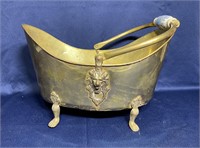 Vintage Brass Lion Head Oval Footed Ash Bucket