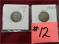 (2) 1912D Liberty Head Nickels