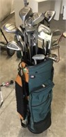 GOLF BAG AND ASSORTED GOLF CLUBS