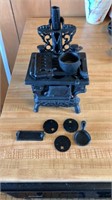 Miniature Cast Iron Stove with Burners, Pans, and