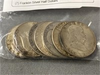 (7) Franklin Silver Half Dollars
