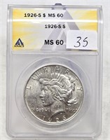 1926-S Silver Dollar ANACS MS 60