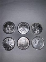 6 Silver Eagle coins
